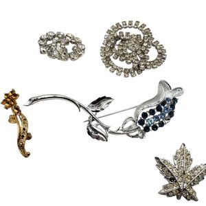 🔷️Brooch Bundle 5 Piece Gold Silver Tone Crystals Floral